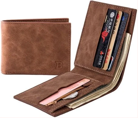 Baborry Vintage Scrub PU Leather Wallet, Short Section Wallet For Men - Coffee