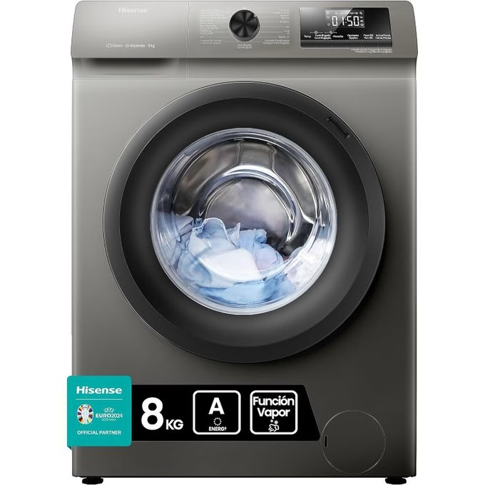 Hisense 8kg Front Loader Washing Machine 1200 RPM, 15 Wash Programs,  WFQP8014EVMT  -  Grey (2YR WRTY)