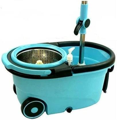 360 Detachable Mop Bucket Set. Wheels Spin Head Noozle Mop Clean Broom - Blue.