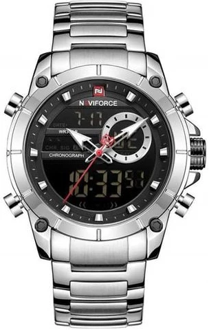 Naviforce Men's Luxury Digital And Analog Designer Watch - Silver
