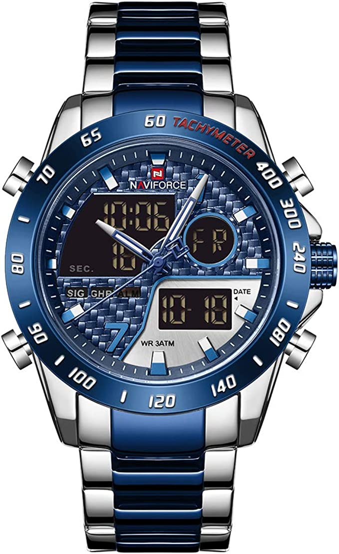 Naviforce Men's Multifunction Waterproof Sport Analog Digital Quartz Watch with Chronograph Dual Time Alarm SIG Snooze Function