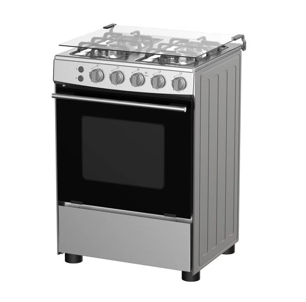 Hisense 60cm 4 Burners Full Gas Cooker with Gas Oven, Auto Ignition - Silver (HFG60121X) (3YRs WRTY)