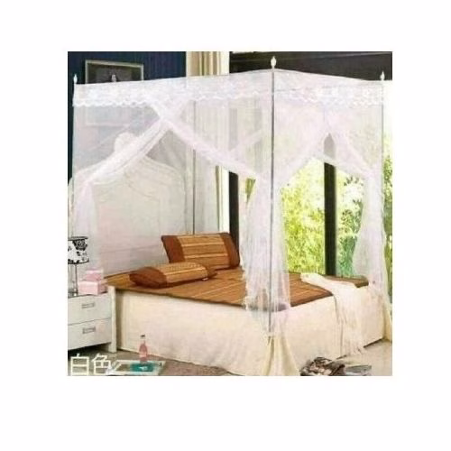 Steel Flat Topped Luxury Mosquito Net - White -