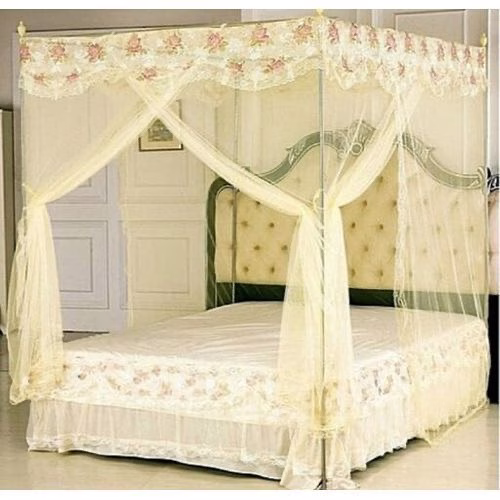 Steel Flat Topped Luxury Mosquito Net - Cream top design may vary -