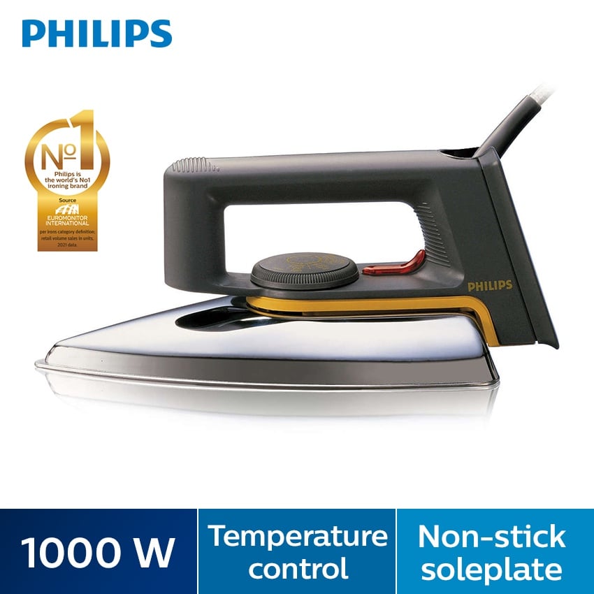 Philips Original Iconic Classic Dry Flat iron Linished Soleplate HD1172 - 1000 Watts - Grey/Silver