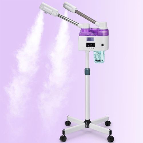 2 in 1 Hot And Cold Two Spray Heads Facial Vaporizer Face Steamer Professional Salon Spa with 5X Magnifying Lamp Light ,for Home and Beauty Salon Adjustable Height - Multicolor