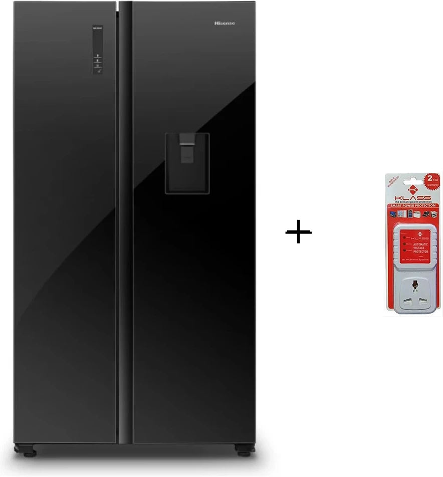 Hisense 750L Side-by-side Refrigerator with Dispenser, Side By Side Refrigerator, Auto Defrost, Inverter Compressor - Glass Black (3YRs WRTY)