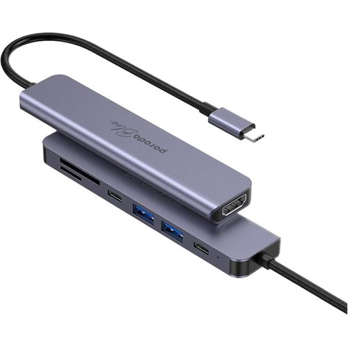 Porodo Blue 7in1 Hub HDMI 2XUSB-A 2XUSB-C SD MicroSD