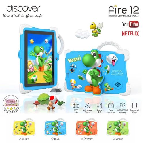 Discover Fire 12 Wifi 7 Inch IPS Display Kids Tablet With 6GB + 256GB ROM and 5000 mAh Battery With Adjustable Stand Dual Camera Advanced Chip With Netflix And Youtube- Multicolor