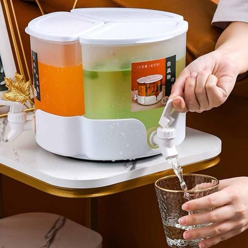 5.2L 360° Rotating 3 Compartment Plastic Drink Beverage Dispenser for Juice Refrigerator Summer Pitcher Fruit Tea Cold Water Kettle with Faucet BPA Pot With Spigot Lemon Juice Milk Coffee Jug Drink Bo