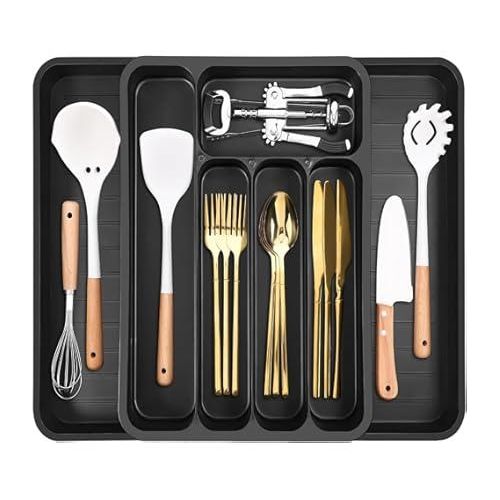 Cutlery Drawer Divider, Expandable Utensil Drawer Organiser Large Kitchen Drawer Organiser Cutlery Trays for Kitchen Drawers Adjustable Silverware and Flatware Holders for Knives Forks