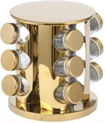 Countertop Glass Rotating Spice Rack 12 Spice Jars Organizer Bottle- Gold.