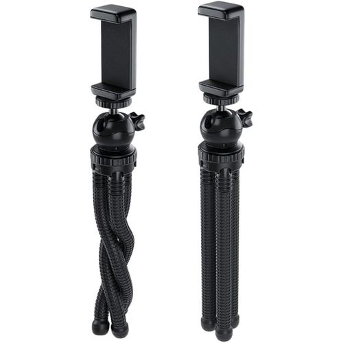 Flexible Tripod with Foam Grips, 55-85 mm Phone Holder Size, Universal Compatibility, 3 kg Load Capacity, 2-Angle Adjustable, Pan & Tilt Functions, 360º Rotation, Flexible Legs - Black