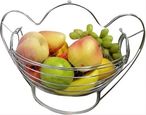 Metallic Fruit Storage Hanging Basket Holder Rack- Silver