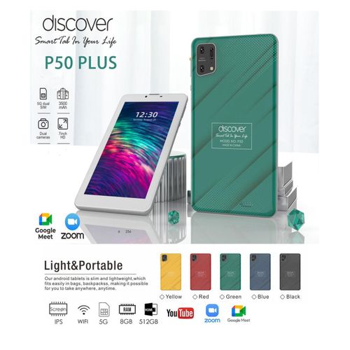 Discover Smart Tablet P50 Plus 5G Dual Sim/ Wi-Fi 7 Inch IPS 8GB 512GB- Multicolor