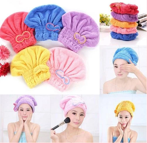Microfiber Hair Quick Drying Towel Bath Wrap Shower Cap Turban, Color May Vary