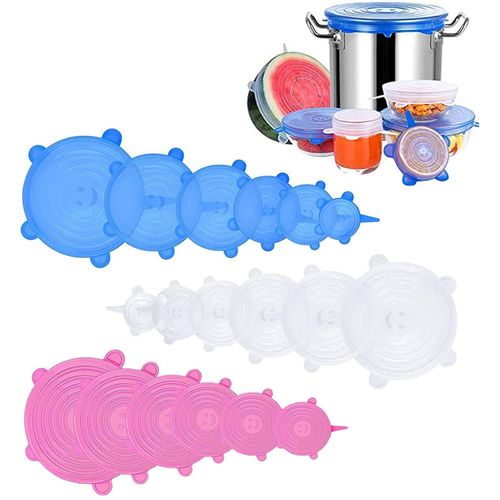 Silicone Stretch Seal Lids 6 Pieces Food Covers White BPA-Free Reusable Silicon Expandable Storage Covers for Bowl Airtight Platters Jars Salad Safe in Dishwasher Microwave and Freezer