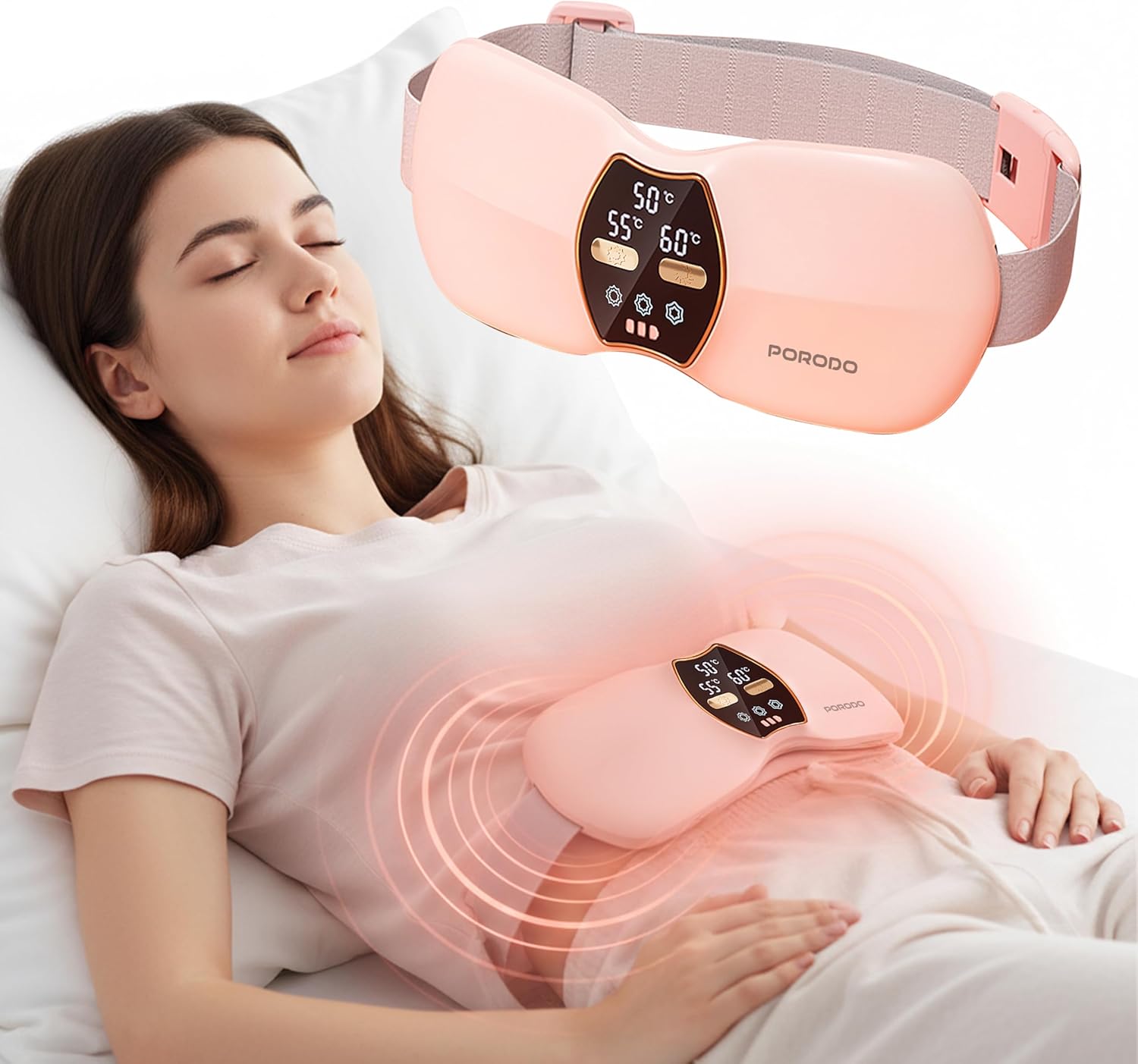 porodo Lifestyle Cordless Heat Wave Massage Pad Dual Therapy with Heat and Vibration for Period Pain, Cramps & Back Pai, Pain Relief Menstrual Heating Pad / Rechargeable Massager with 2500mAh Battery 