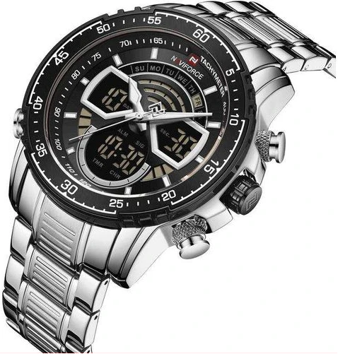 Naviforce Stainless Steel Waterproof Men's Watch - Silver, Black