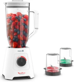 Moulinex Blender Blendforce XL LM458127, 2.8L Jar, 600W 2.8LXXL Jug + 2 Attachments Jars 6-Powelix Blades, Ice Crush Smoothie Blender - White