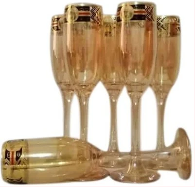 Gold Lead-free Juice, Champagne Wine Glasses- 6 Pieces,Brown