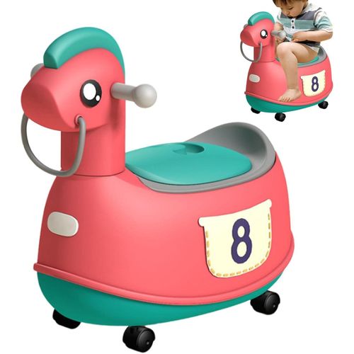 Children Horse Non-Slip Professional Splashing Gaurd Toddler Potty Guide Training Toilet Children Potty Seat Urine Bucket Portable Movable With 4 Wheels Chair For Camping Outdoor Indoor Travel Home Ca