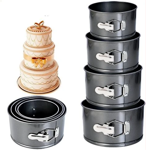 Cake Decor 4 Pcs Round Springform Tin Nonstick Cake Mould Bakeware Pan Round- Black
