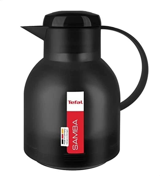 Tefal Samba Jug, Vacuum Flask, 1- Liter, Glass Liner K3033312 – Translucent Black