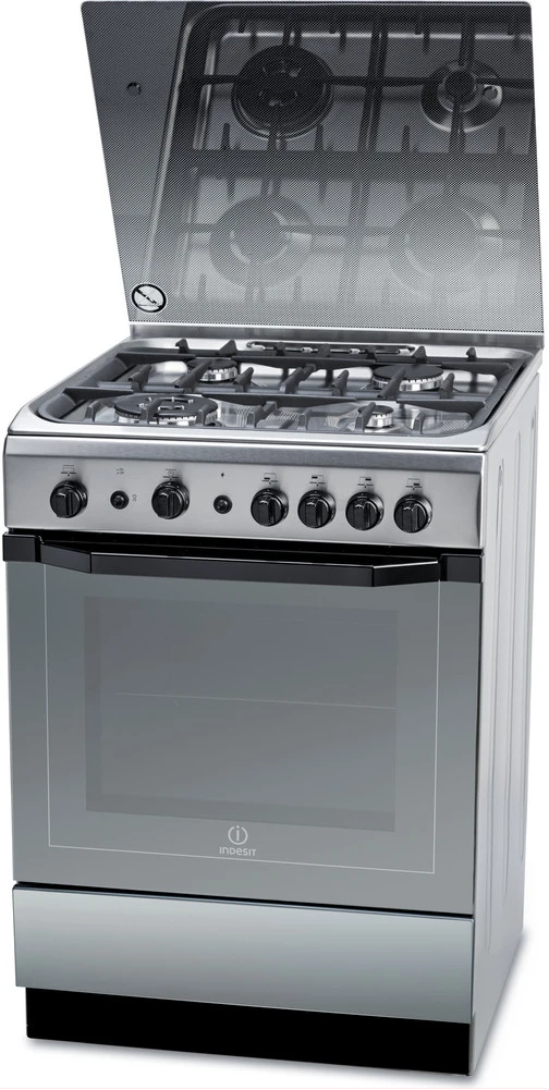 Indesit 60cmx60cm Gas Cooker with Gas Oven and Grill – I6TG1G(X)GH/EX; 4 Gas Burners, Automatic Ignition
