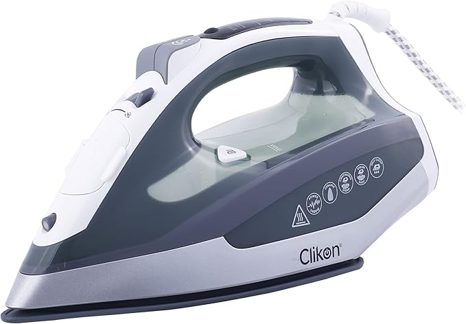 Clikon - Automatic Shut-Off Steam Iron, 8 minute on Vertical / 30 Seconds on Horizontal, Self Cleaning Function, Grey Color with Purple,Silver & Black Accents - CK4117