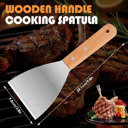 1pcs Stainless Steel Steak Fried Shovel Spatula Pizza Grasping Cutters Spade Pastry Bbq Tools Burger Turner With Wooden Handle Kitchen Utensils For Home Kitchen BBQ Grill