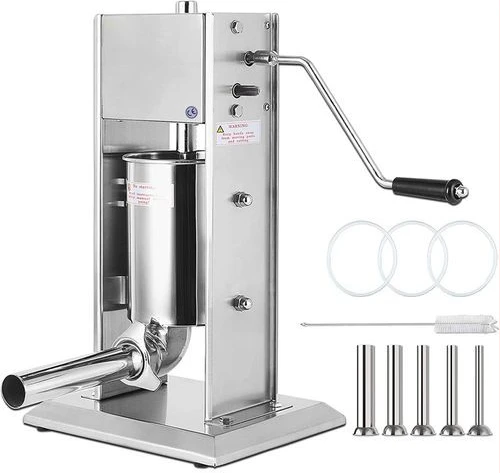 Sausage Filler Machine 5L Stainless Steel Sausage Maker Vertical Manual two Speed - Silver