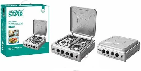 Winningstar 4 Burner Gas Stove Black Burner Kitchen Gas Hob Cast Iron Gas Hob Cooker- Grey.