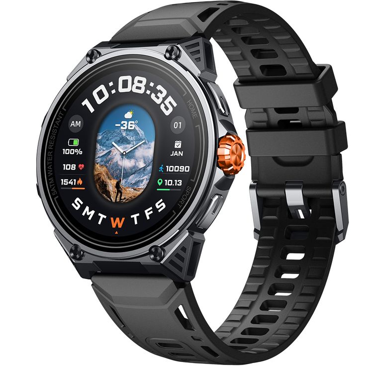 Powerology Alfa Urban Sports GPS Smart Watch with 1.43-inch AMOLED Display, 22mm Strap Size, 480mAh Battery Capacity, Up to 5 Days Battery Life, 2.5 Hours Charging Time, 5ATM Water Resistance Level, B
