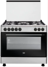 Beko 90cm Cooker, GE 15120 DX: Freestanding Cooker (Fan-assisted, 90cm) With 4 Gas + 1 Wok Gas Burners, 120 - Litres Multifunction Fan Heating Electric Oven With Gas Failure Protection - Stainless Ste