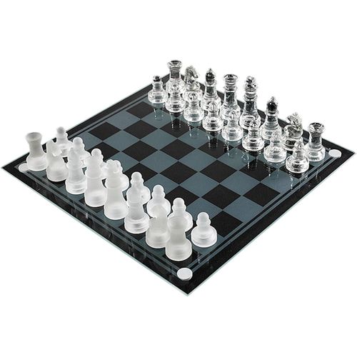 Traditional Glass Frosted Chess Boards Set With Transparent Glass Board and Frosted & Clear Crystal Pieces For Party Fun Game Gift( Puzzle Games) Family Game Night, Kids, Boy or Girl- Multicolor