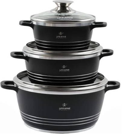 Life Smile 3 Pieces Of Non-stick Serving/Saucepans/Cookware- 32x36x40CM -Black
