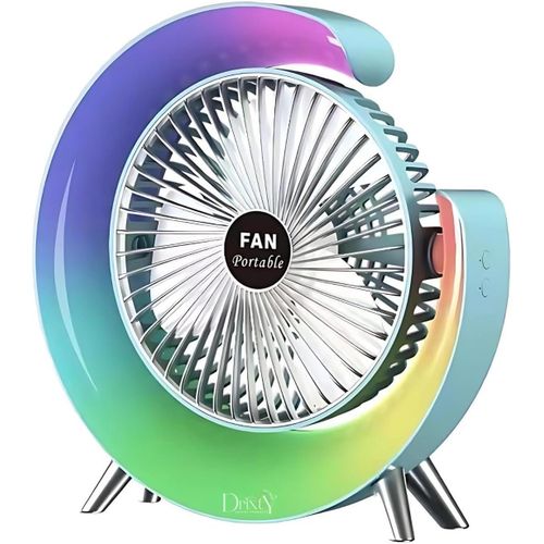 Desktop 5-Light Mini Fan with LED Lighting Rechargeable Fan with Less Vibration, 180° Rotate USB Charging Fan with Longer Battery Life 3 Fan Speed & RGB Light High Speed Table Fan Personal Portable Fa