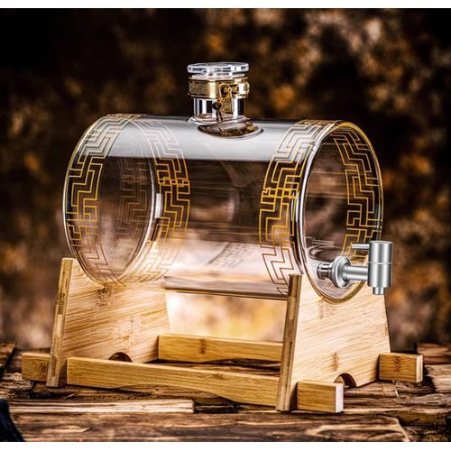 15Litres Beverage Dispenser, Thickened Glassware Barrel With Sturdy Wooden Stand Whisky Wine Brewing Jar Dispenser With Faucet Countertop Water Dispenser For Iced Tea Beer Fruit Teapot Decor With Tap