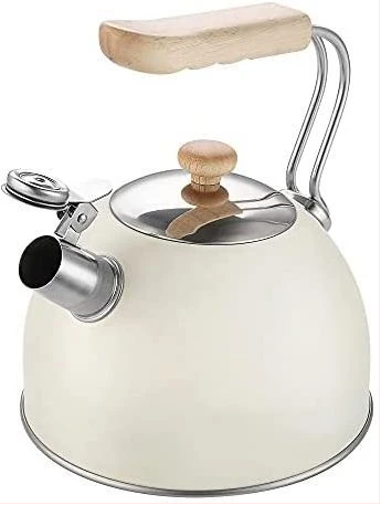 Kaisa Villa 2.5 Litre Stovetop Teapot Stainless Steel Whistling Tea Kettle, Cream.