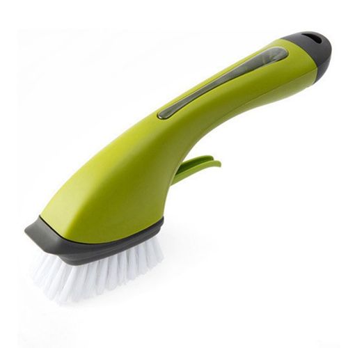 Kitchen Cleaning Brush Handheld Water Spray Scrub Brush Dish Brush With Handle- Green
