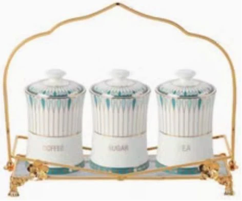 Life Smile 3 Piece Ceramic Sugar Bowl Coffee Tea Canister Storage Containers - White