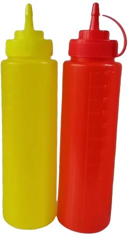 2 Pcs Plastic Squeeze Dispenser Vinegar Oil Tomato Sauce Bottles - Multi-colour