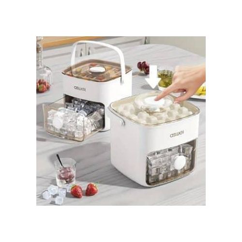 1 set Press Ice Cube Tray with Lid and Bin Ice Trays for Freeze Press to Pop Out With Hand Starp for Freezer Ice Cube Mold with Cover Dual Layers Ice Bucket Kits