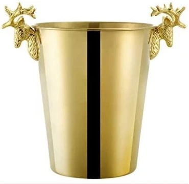 3L Champagne Wine Ice Bucket Stainless Steel With Deer Head Handles -Gold