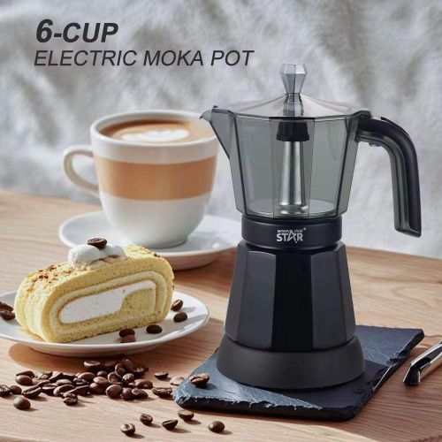 WINNING STAR 6 Cups, Electric Moca Pot Small, Italian Aluminum Kahve Stovetop Italian Espresso Coffee Maker 300 ml, Induction, Auto Shut Off Keeps Coffee Warm for 30 Minutes Moka Maker Cafetera Espres