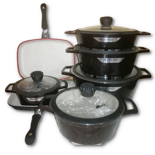 Malveen 12 Pieces Round Non-Stick Serving Dishes Saucepans Cookware - Maroon