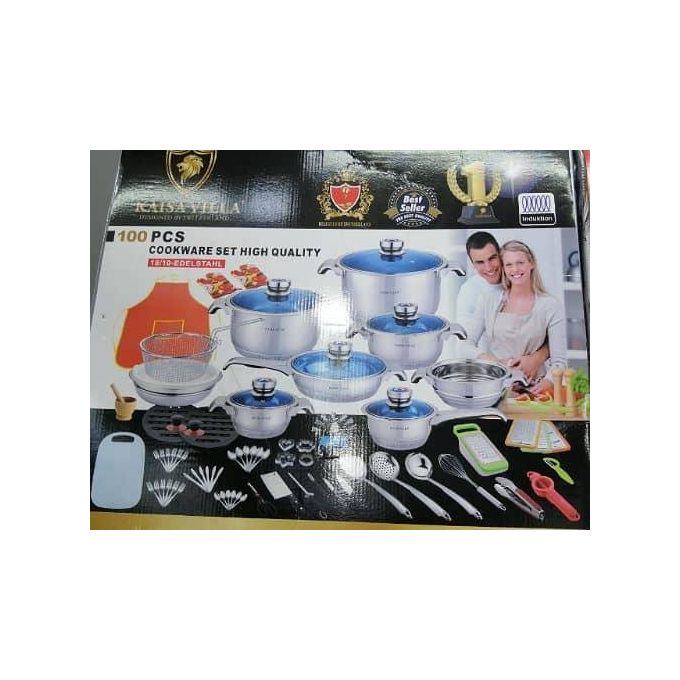 Kaisa Villa 100pcs Stainless Steel Cookware Sets Cooking Frying Pans Pots Saucepan Nonstick- Silver