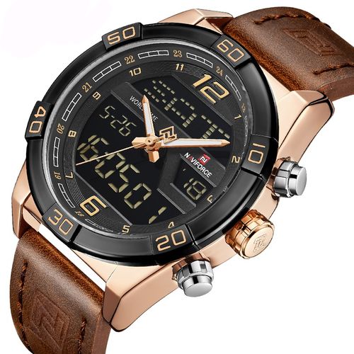 Naviforce Waterproof Digital And Analog Watch - Brown
