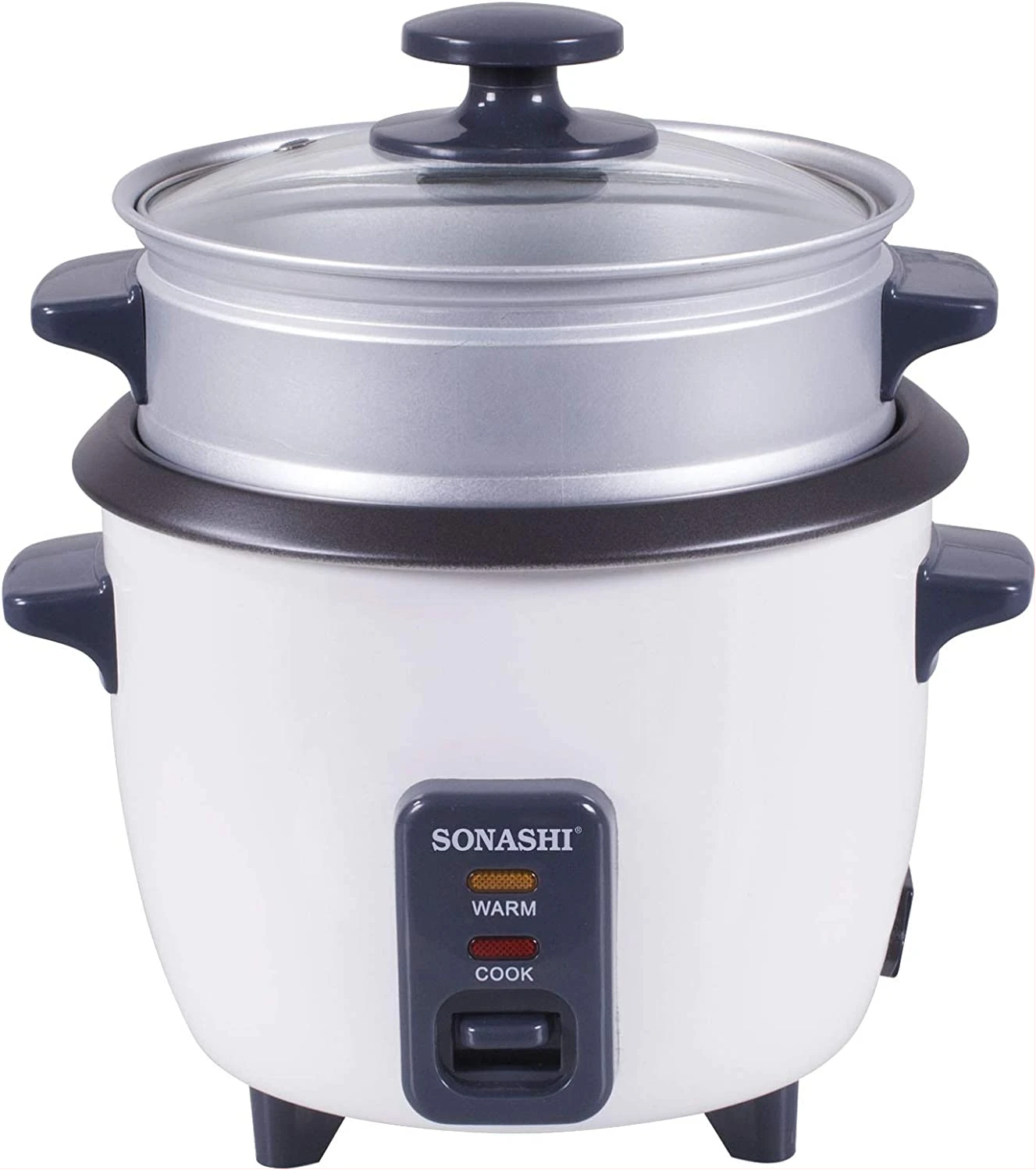 Sonashi 2.8 L Rice Cooker With Steamer SRC-328 - Tempered Glass Lid, Cool Touch Handle, Non-Stick Coating & Automatic Shut Off Function